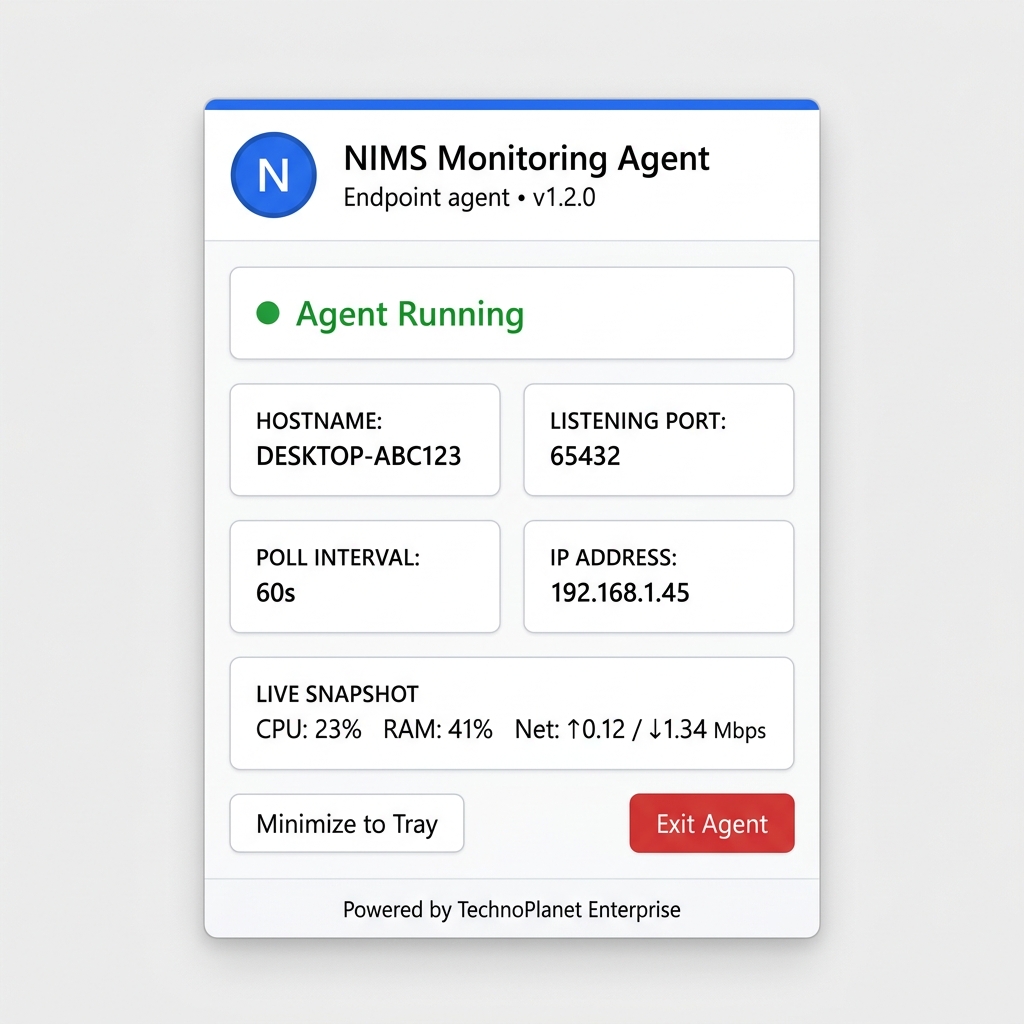 NIMS Monitoring Agent Application Screenshot