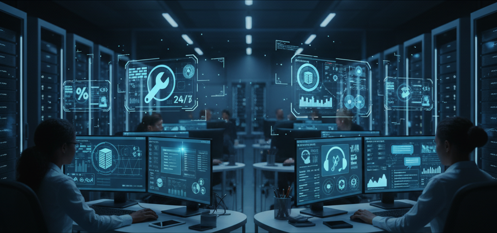 AI-generated image of a support technician helping a user remotely